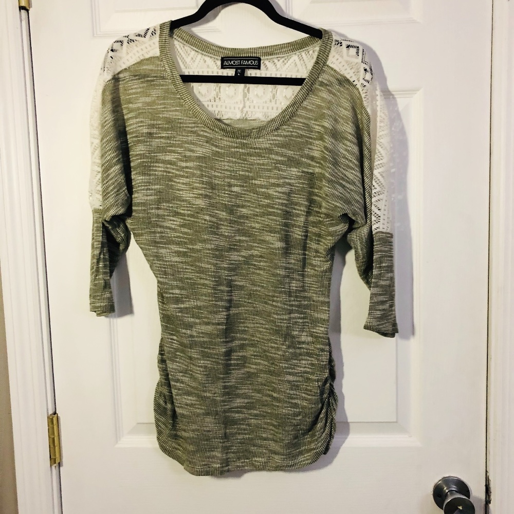 Almost Famous Green Shirt with White Lace on Back